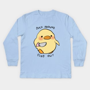 small chick with a knife meme / duck around find out Kids Long Sleeve T-Shirt